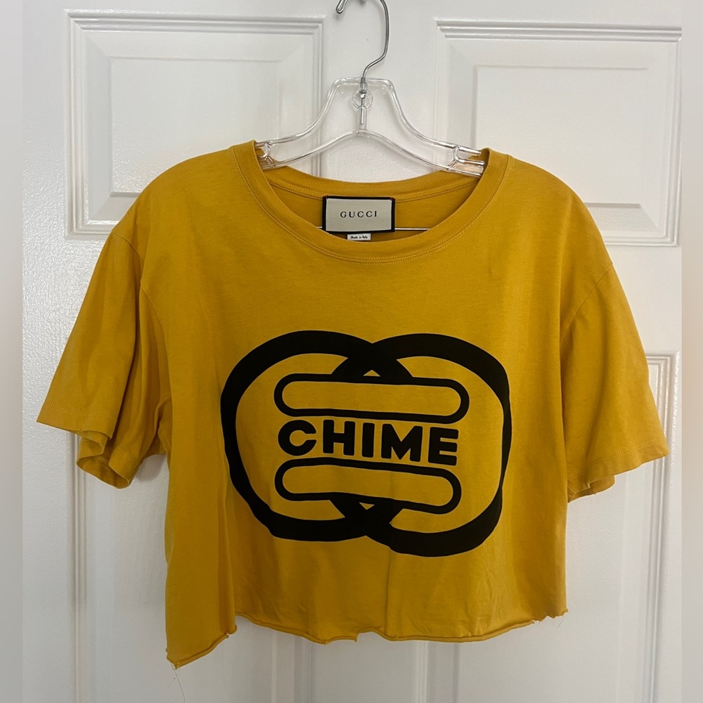 Gucci Yellow Crop Top “chime for change” size M